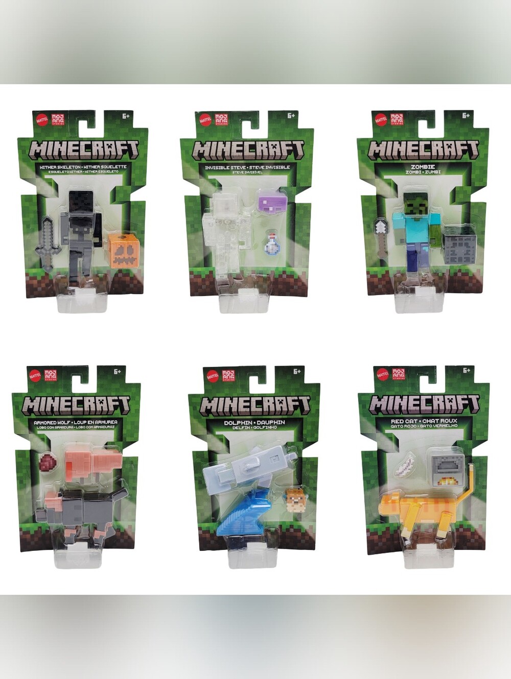 Minecraft Invisible Steve Zombie Red Cat Dolphin Puffer Fish Wolf Skeleton Set